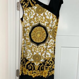 Versace Gold and Black One Shoulder Cocktail Dress